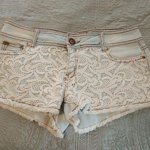 Crochet jean shorts